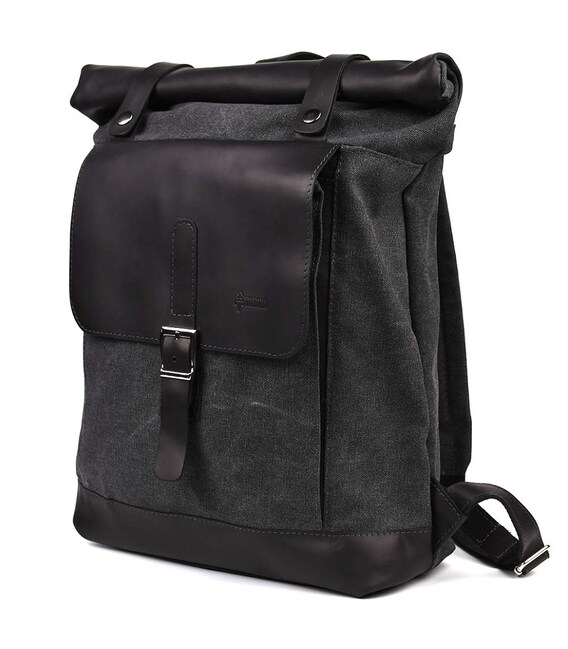 Рол-ап рюкзак зі шкіри та канвас TARWA RAg-5191-3md сірий картинка, зображення, фото