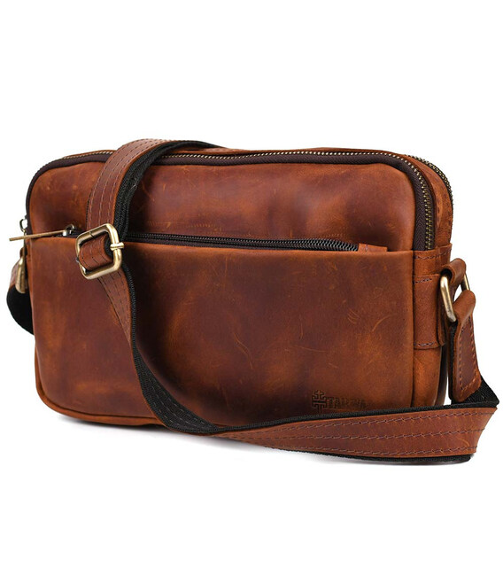 Сумка через плече шкіряна на два відділення RB-0745-3md TARWA коньячна фото, картинка, изображение