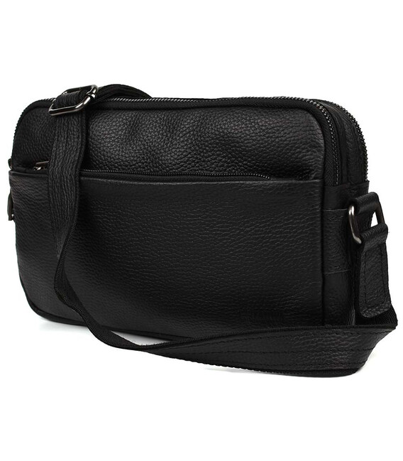 Сумка через плече шкіряна на два відділення FA-0745-3md TARWA чорний флотар картинка, зображення, фото