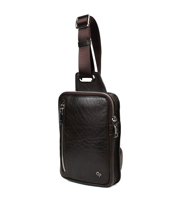Чоловіча шкіряна сумка-слінг у коричневому кольорі Grande Pelle 739420 картинка, зображення, фото