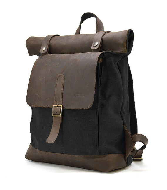 Рол-ап рюкзак зі шкіри та канвас TARWA RCg-5191-3md сірий фото, картинка, изображение