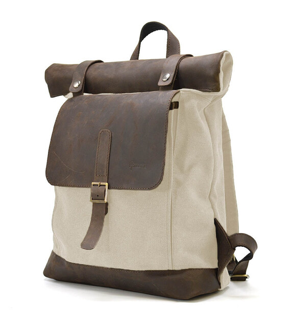 Ролл-ап рюкзак зі шкіри та канвас TARWA RCj-5191-3md слонова кістка картинка, зображення, фото