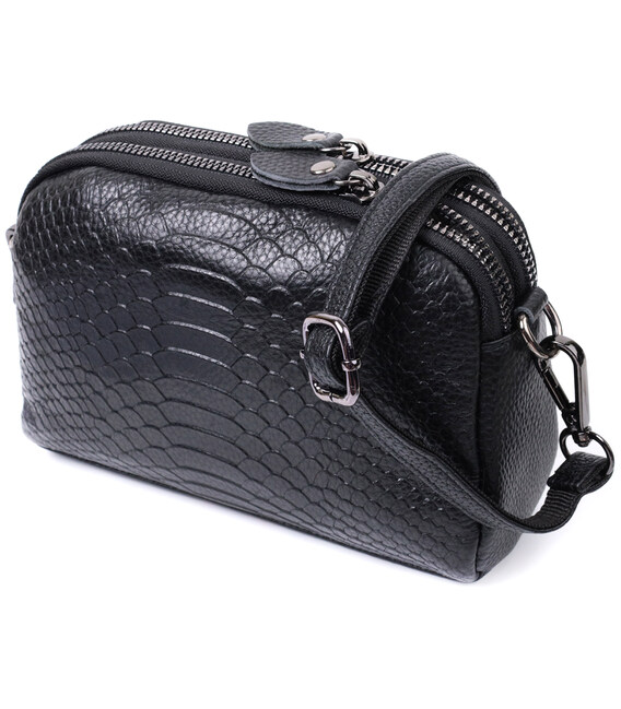 Компактна сумка для жінок на два відділення з натуральної шкіри Vintage 22799 Чорний картинка, зображення, фото