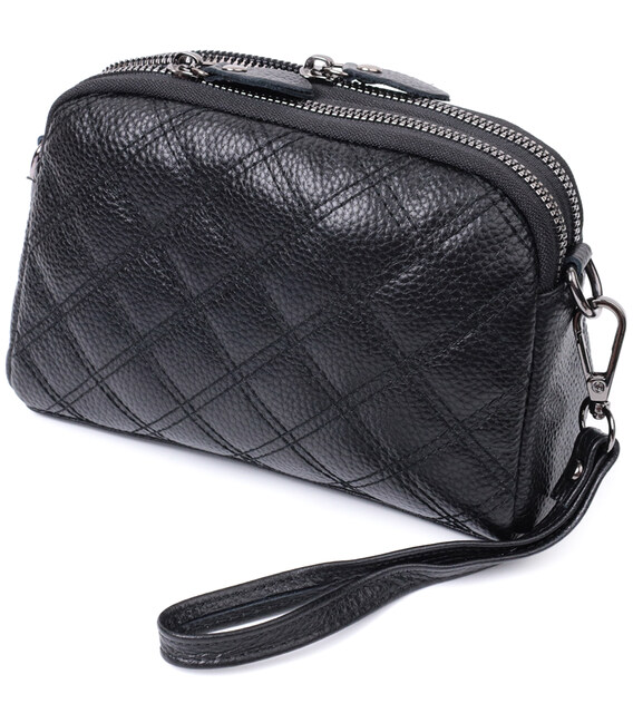 Жіноча сумка прошита ромбами на лицьовій стороні з натуральної шкіри Vintage 22807 Чорний картинка, зображення, фото