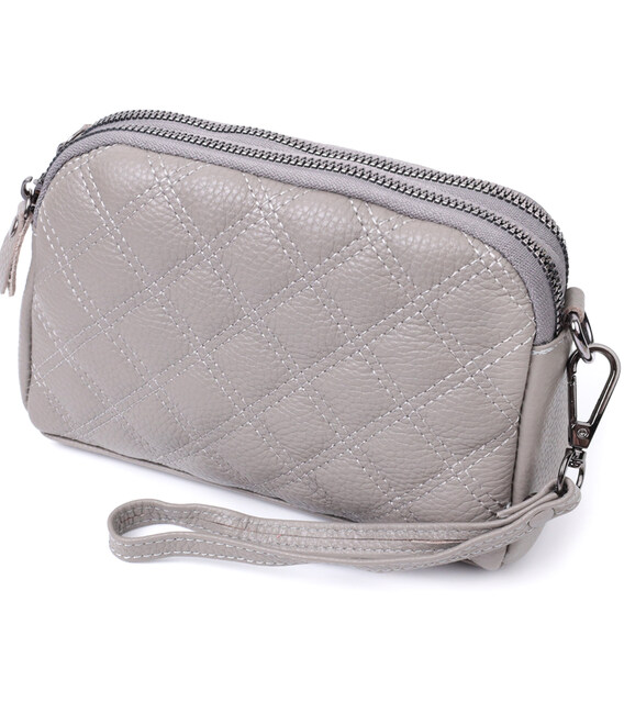 Удобная женская сумка прошита ромбами на лицевой стороне из натуральной кожи Vintage 22810 Серый фото, картинка, изображение