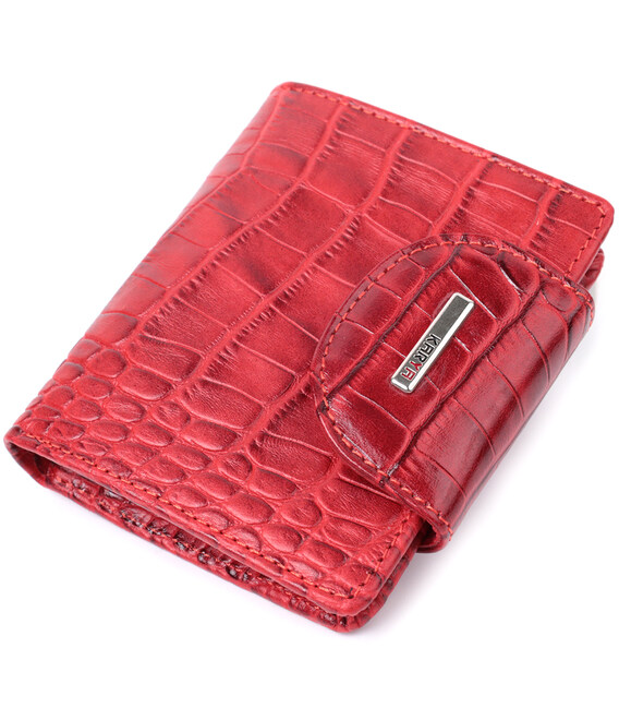 Компактный женский кошелек из фактурной натуральной кожи KARYA 22819 Красный фото, картинка, изображение