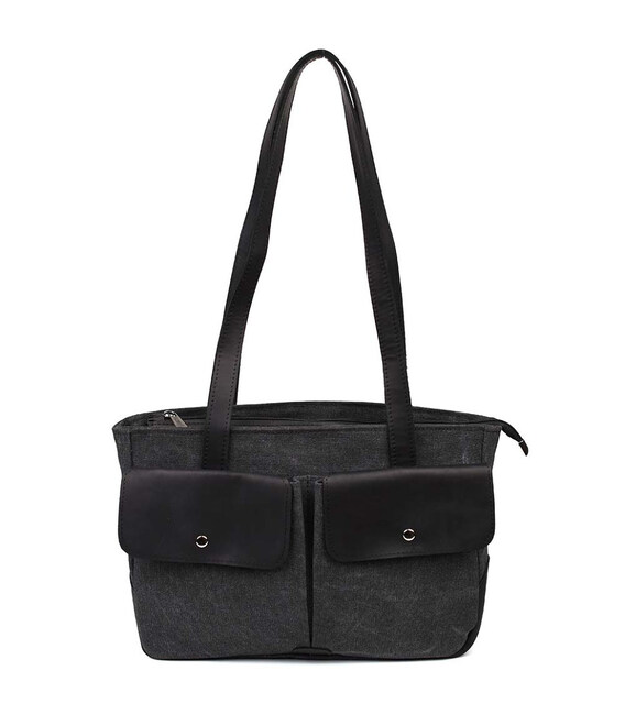 Жіноча сумка тоут з канвас та шкіри TARWA RAg-3930-3md з передніми кишенями картинка, зображення, фото