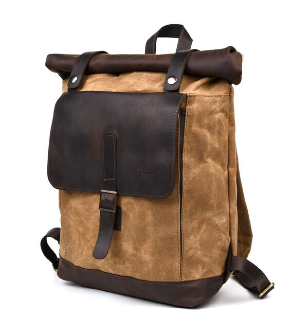 Рюкзак з кінської шкіри та вощеного канвасу рол-ап TARWA RCw-5191-3md фото, картинка, изображение