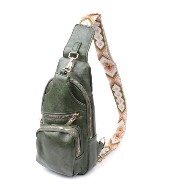 Трендовая женская слинг сумка через плечо из экокожи Vintage 22755 Зеленый фото, картинка, изображение