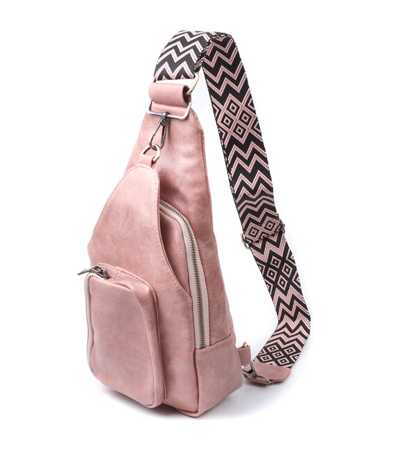 Жіноча сумка з акцентом на текстильну лямку з гладкої екошкіри Vintage 22772 Рожевий картинка, зображення, фото