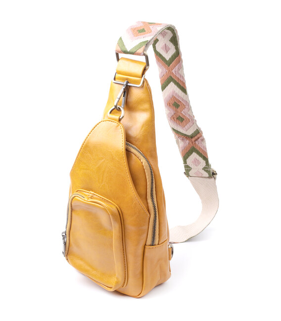 Яркая женская сумка из экокожи с акцентом на текстильную лямку Vintage 22775 Желтый фото, картинка, изображение