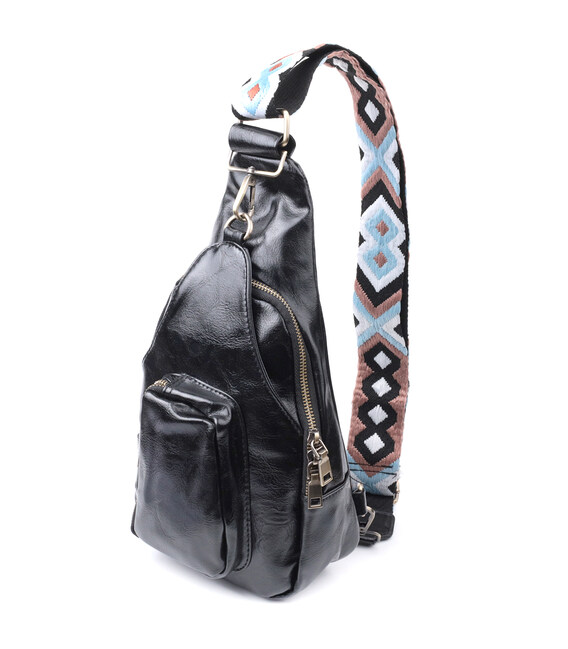 Практична жіноча сумка з екошкіри з акцентом на текстильну лямку Vintage 22776 Чорний картинка, зображення, фото