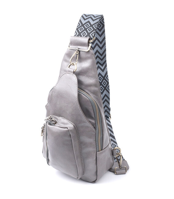 Зручна жіноча сумка з екошкіри з акцентом на текстильну лямку Vintage 22777 Сірий картинка, зображення, фото