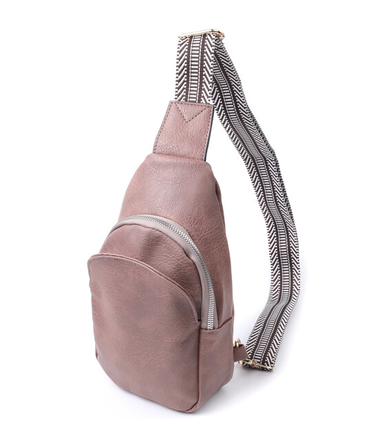 Компактная женская сумка через плечо из экокожи с акцентом на текстильную лямку Vintage 22778 Коричневый фото, картинка, изображ