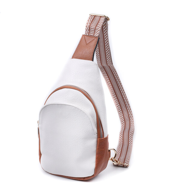 Невелика жіноча сумка через плече з екошкіри з акцентом на текстильну лямку Vintage 22779 Білий картинка, зображення, фото