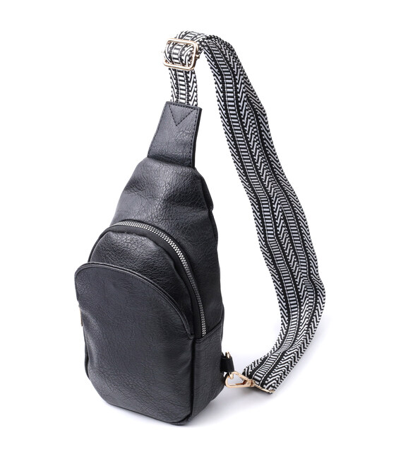 Сумка для женщин через плечо из экокожи с акцентом на текстильную лямку Vintage 22781 Черный фото, картинка, изображение