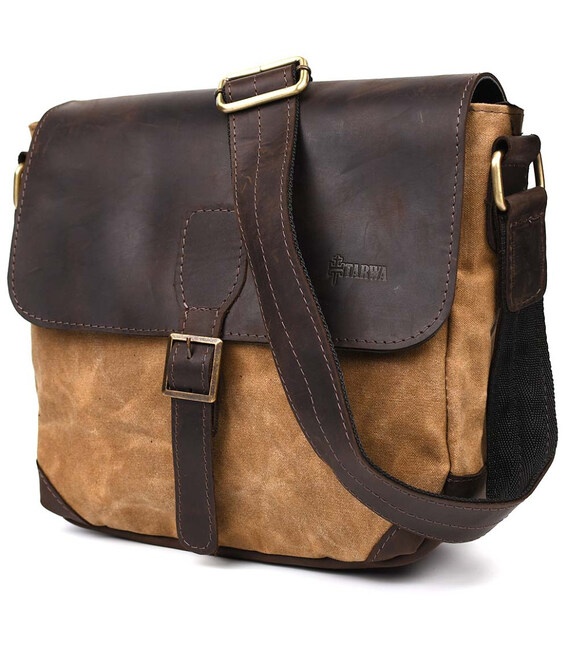 Сумка-меседжер через плече чоловіча, водостійкий канвас та шкіра RCw-1309-4lx TARWA фото, картинка, изображение