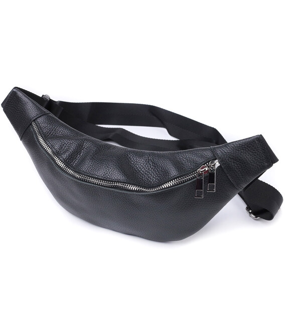 Зручна сумка-бананка унісекс з натуральної шкіри Shvigel 22824 Чорна картинка, зображення, фото