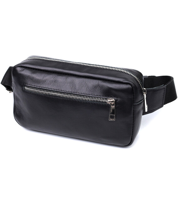 Прямокутна сумка-бананка для чоловіків із натуральної глянсової шкіри Shvigel 22825 Чорна картинка, зображення, фото