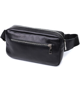 Прямокутна сумка-бананка для чоловіків із натуральної глянсової шкіри Shvigel 22825 Чорна картинка, зображення, фото