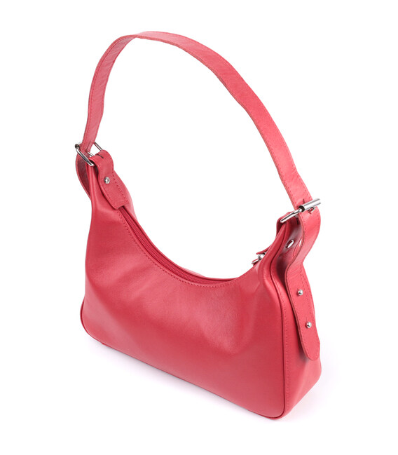 Яскрава сумка багет з регульованим ременем з гладкої натуральної шкіри Shvigel 22832 Червона картинка, зображення, фото