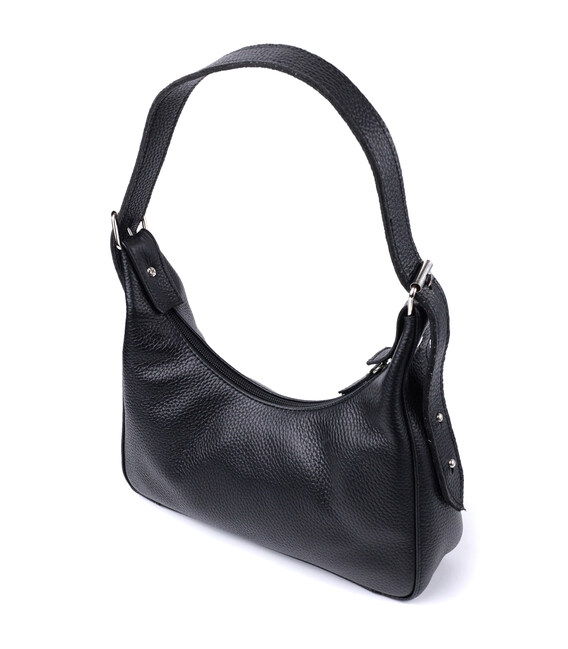 Сумка багет с регулируемым ремнем из зернистой натуральной кожи Shvigel 22833 Черная фото, картинка, изображение