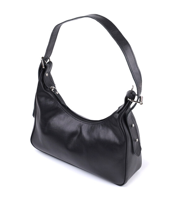 Жіноча сумка багет з регульованим ременем з гладкої натуральної шкіри Shvigel 22834 Чорна картинка, зображення, фото