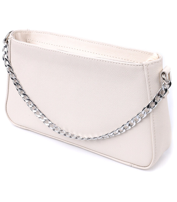 Сумка багет з ланцюжком і знімним ремінцем з натуральної шкіри Shvigel 22835 Бежева картинка, зображення, фото