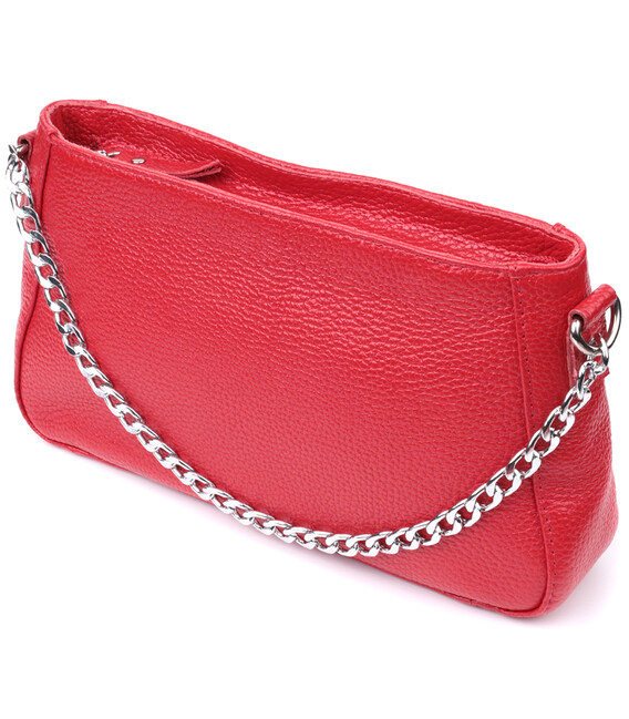 Яскрава сумка багет з ланцюжком і знімним ремінцем з натуральної шкіри Shvigel 22836 Червона картинка, зображення, фото