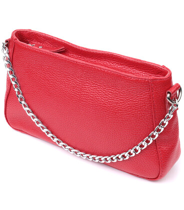 Яскрава сумка багет з ланцюжком і знімним ремінцем з натуральної шкіри Shvigel 22836 Червона картинка, зображення, фото