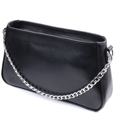 Жіноча сумка багет з ланцюжком і ремінцем, що знімається з гладкої натуральної шкіри Shvigel 22838 Чорна картинка, зображення, ф
