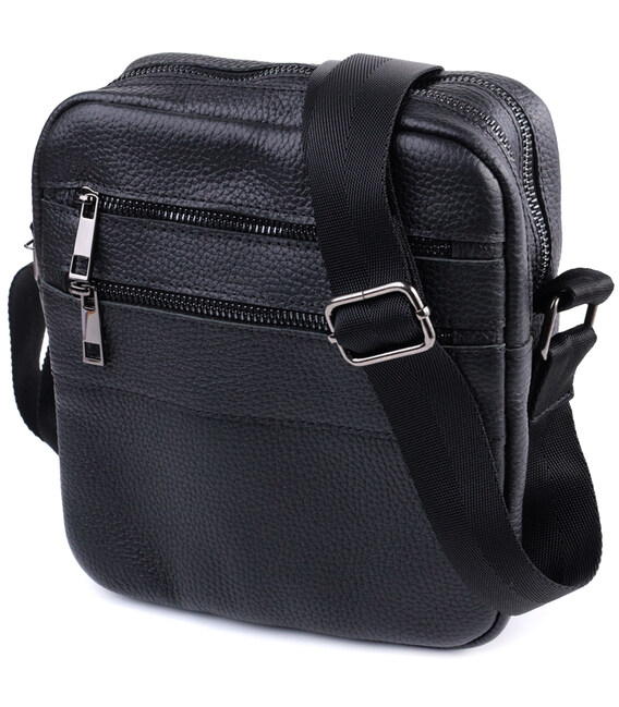 Мужская сумка мессенджер из зернистой натуральной кожи Shvigel 22847 Черная фото, картинка, изображение