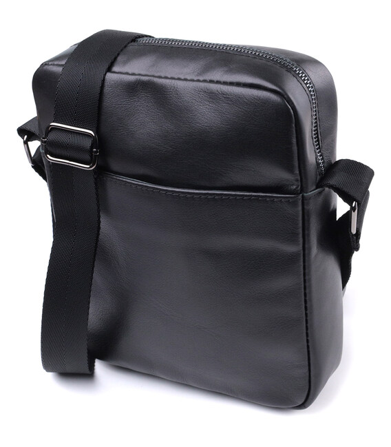 Сумка для чоловіків через плече із глянсової натуральної шкіри Shvigel 22849 Чорна картинка, зображення, фото