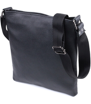 Тонка сумка для чоловіків через плече з натуральної шкіри Shvigel 22850 Чорна картинка, зображення, фото