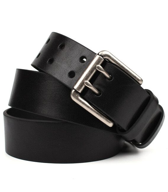 Ремінь зі шкіри буйвола st044624-2 чорний 40мм, офіцерський, на два язички картинка, зображення, фото