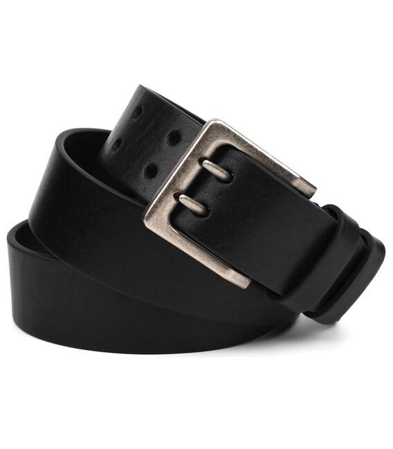 Ремінь зі шкіри буйвола st044624-1 чорний 40мм, офіцерський, на два язички картинка, зображення, фото