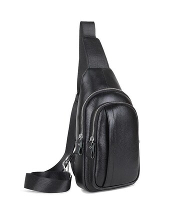 Мужской кожаный черный слинг на плечо Tiding Bag A25F-6601A фото, картинка, изображение