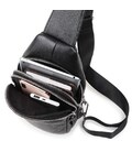 Шкіряний чорний слінг на два відділи Tiding Bag FL-A25F-8803A картинка, зображення, фото