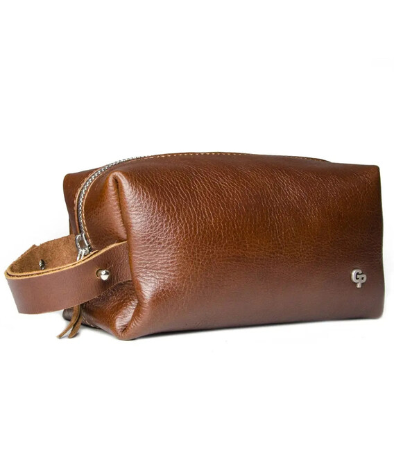 Чоловіча косметичка несесер шкіряна Grande Pelle 802623 маленька коньячна фото, картинка, изображение