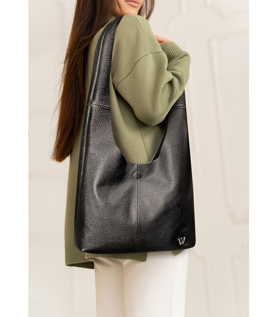 Шкіряна сумка шопер Nika чорний зернистий картинка, зображення, фото