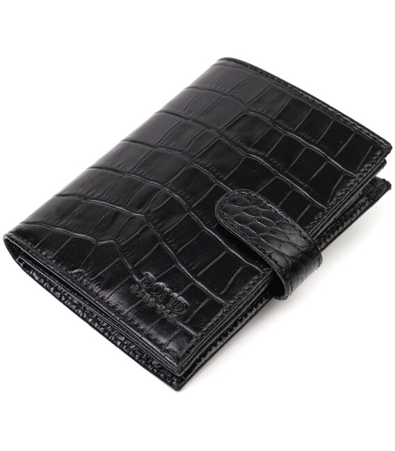 Фактурне портмоне для чоловіків з натуральної шкіри з тисненням під крокодила BOND 22057 Чорний картинка, зображення, фото