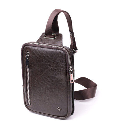 Мужская прямоугольная сумка бананка из гладкой натуральной кожи GRANDE PELLE 22880 Коричневый фото, картинка, изображение