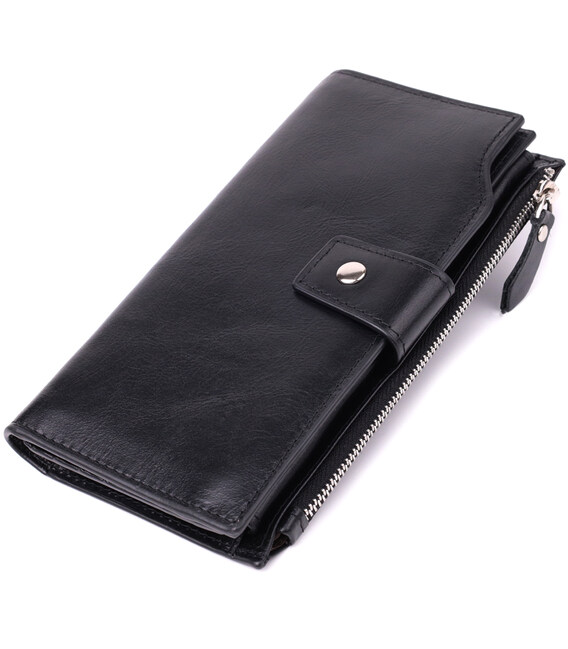 Вертикальний стильний гаманець із гладкої натуральної шкіри Vintage 22885 Чорний картинка, зображення, фото