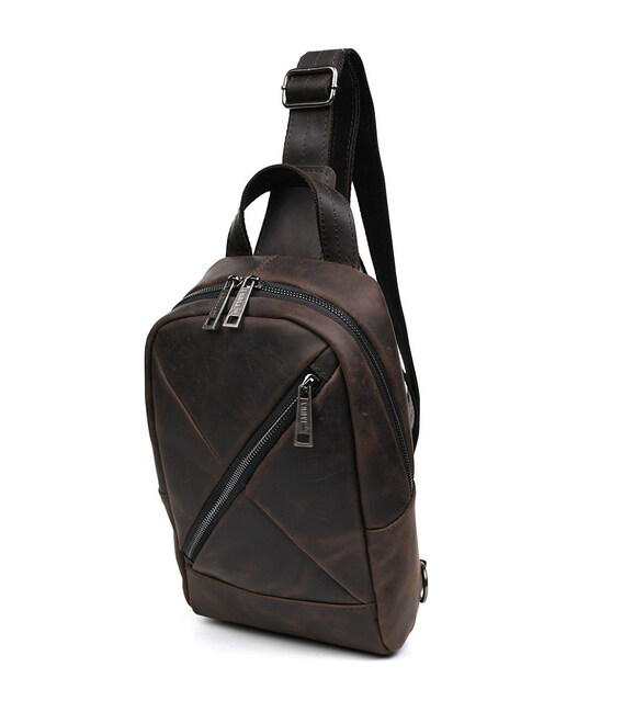 Рюкзак слінг шкіряний з кишенями TARWA RC-6020-3md коричневий крейзі хорс фото, картинка, изображение