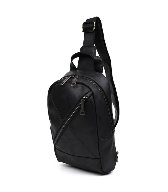 Рюкзак слінг шкіряний з кишенями TARWA RA-6020-3md чорний крейзі хорс фото, картинка, изображение