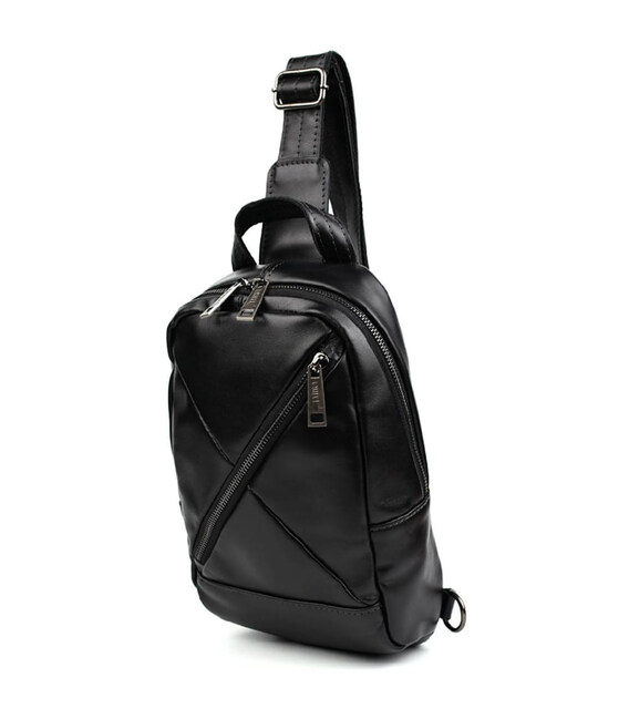Рюкзак слінг шкіряний з кишенями TARWA GA-6020-3md чорна Наппа картинка, зображення, фото