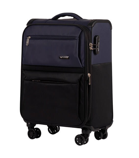 Чемодан Wings LN01 маленький S черно-синий 4 колесный фото, картинка, изображение