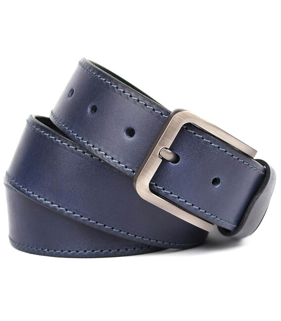 Ремінь шкіряний синій з рядком 40мм чоловічий Limary sk400322 фото, картинка, изображение