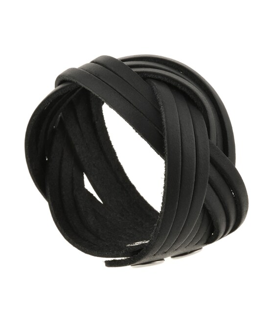 Шкіряний браслет косичка чорний картинка, зображення, фото
