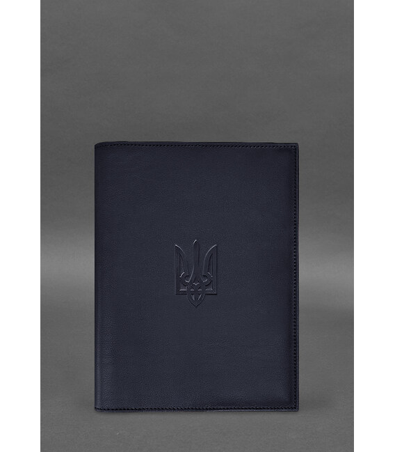 Кожаная обложка для нотариального реестра с Трезубцем темно-синяя фото, картинка, изображение